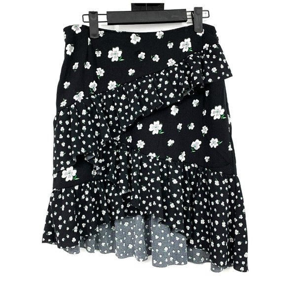 H&M Dresses & Skirts - H&M Skirt Black Floral Print Asymmetrical Ruffle Mini